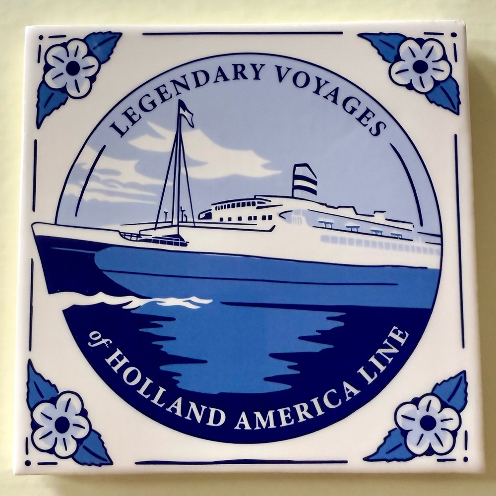 Legendary Voyages Ceramic Tile Blue and White Holland America Line 6 inch square